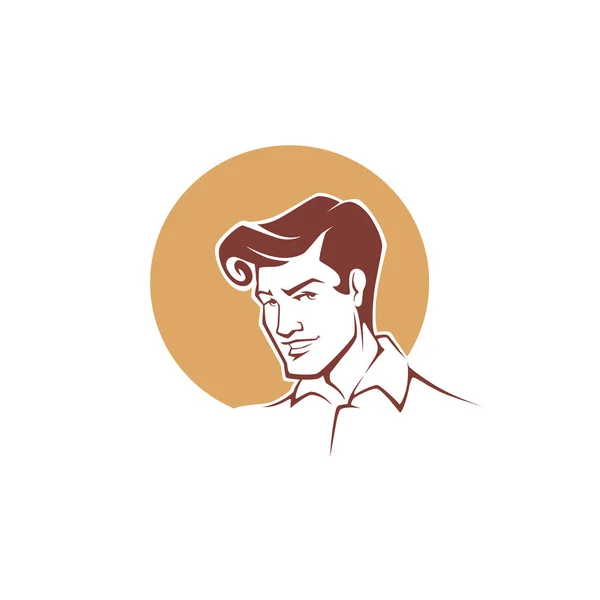 Retrato Vectorial Joven Guapo Estilo Retro Para Logotipo — Archivo Imágenes Vectoriales