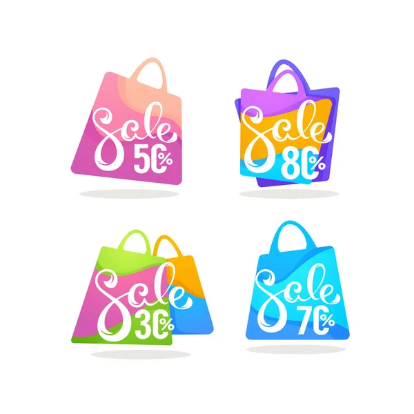 Super Sale Shopping Bags Vector Collection Bright Discount Tags Banners — Stock Vector