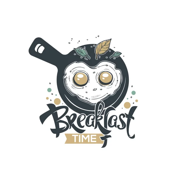 Breakfast Time Schizzo Disegnato Mano Con Composizione Lettering Logo Yout — Vettoriale Stock