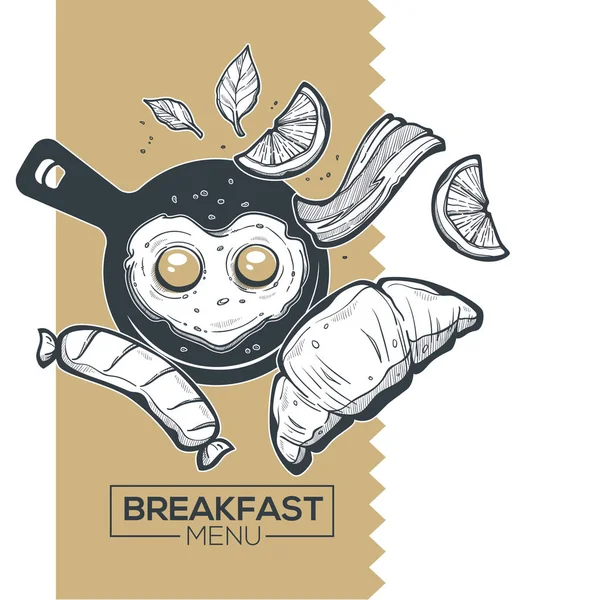 Menu Colazione Illustrazione Dello Schizzo Vettoriale Copertura Del Menu Mattina — Vettoriale Stock