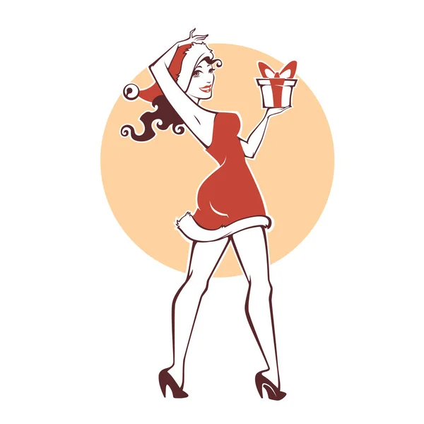 Pinup Gifta Sig Jul Och Gott Nytt Flicka Bild — Stock vektor