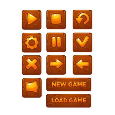 Mobil oyun UI, simgeler ve düğmeler, karikatür tarzı vektör toplama