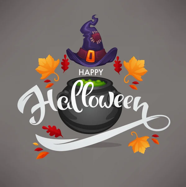 Happy Halloween Vector Begroeting Uitnodiging Met Hand Getrokken Belettering Compositie — Stockvector