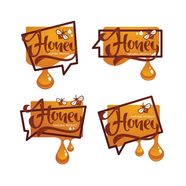 Natural Honey Sticker Symbol Logo Label Emblem Hand Drawn Lettering — Stock Vector