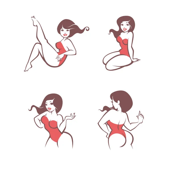 Ensemble Vectoriel Filles Pinup Taille Pour Votre Collection Dessins Animés — Image vectorielle