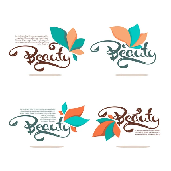 Skönhets Och Logotyp Med Enkel Blommiga Inslag Och Bokstäver Sammansättning — Stock vektor
