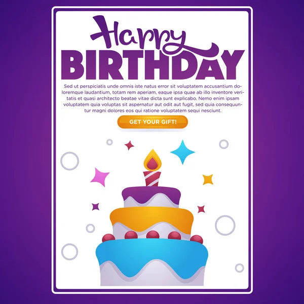 快乐生日问候屏幕为您的移动应用程序 矢量背景与生日蛋糕 星星和字母组成的图像 — 图库矢量图片