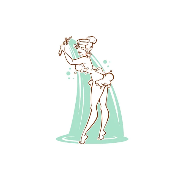 ベクター画像のピンナップの美しい女性は シャワーを浴びて 私のための時間 — ストックベクタ