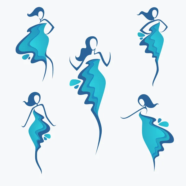 Vector Collection Water Dress Girl Silhouette Fashion Beauty Spa Salon — Stock Vector