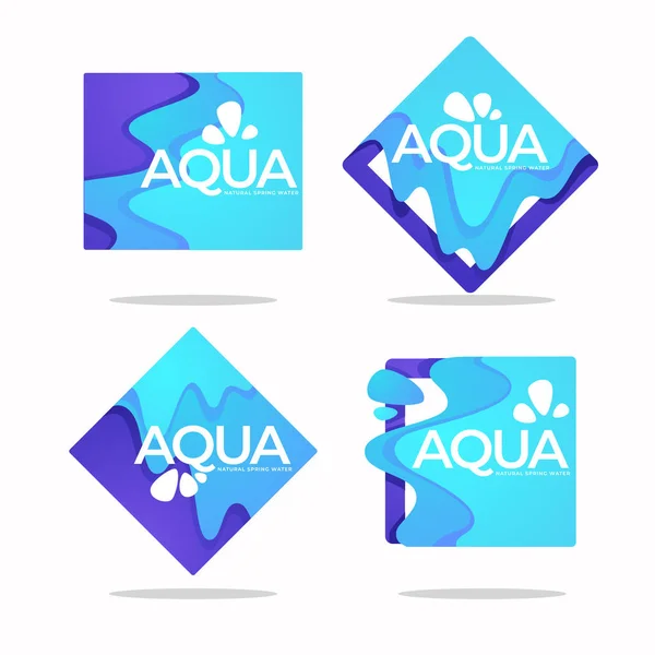 Água Nascente Natural Logotipo Vetor Rótulos Modelos Adesivos Com Gotas — Vetor de Stock