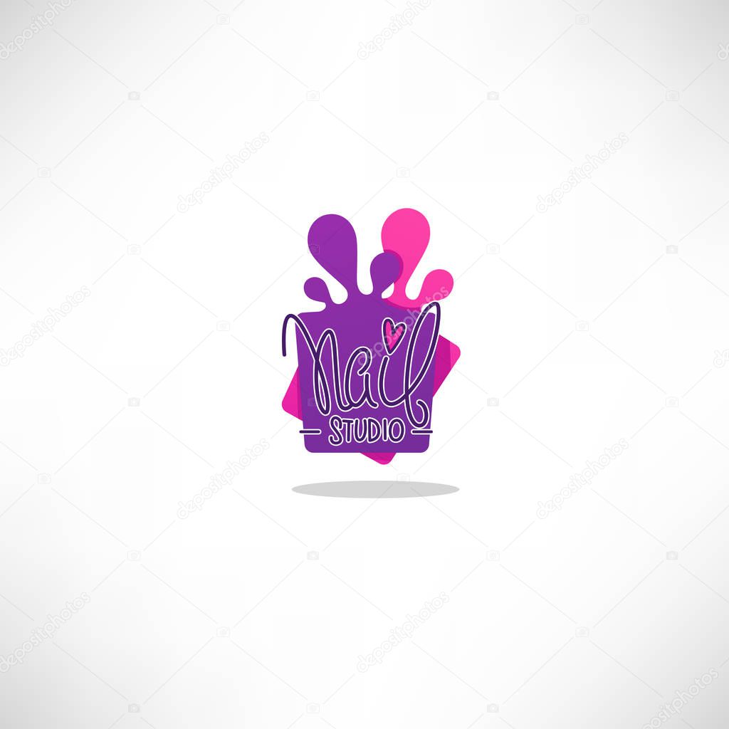 Vector logo template for your Nail Studio and manicure salon with doodle lettering composition