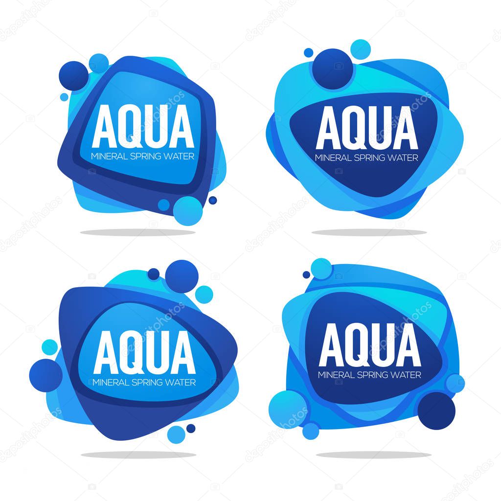 Natural spring water, vector  logo, labels and stickers templates with aqua drops
