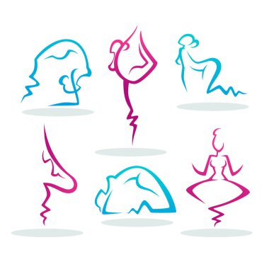 Logo için yoga yaparken soyut insanlar siluet