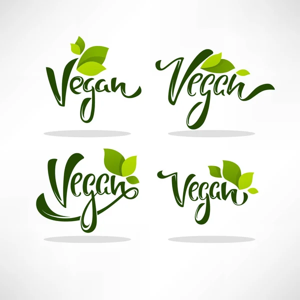 Vegan Healthy Organic Green Glossy Leaves Lettering Composition Your Labels — Stock Vector