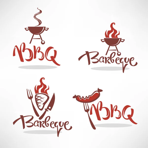 Collezione Vettoriale Logo Bbq Etichette Simboli Emblemi Con Composizione Lettering — Vettoriale Stock