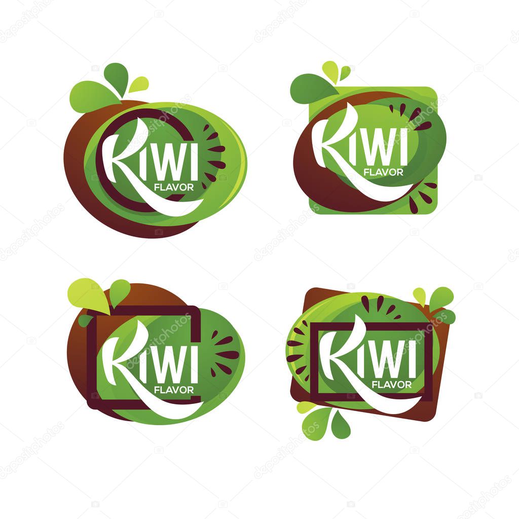 Bright  sticker, emblem and logo for kiwi fruit  fresh juice flavor