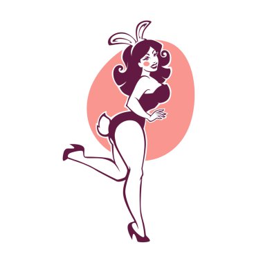 Pinup tavşan, vektör çizim retro tarzı, tavşan kız 