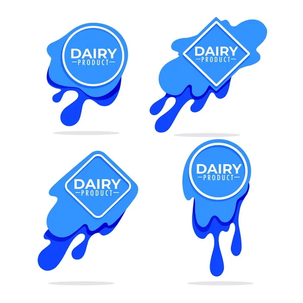 Produto lácteos, leite, creme, conjunto de logotipo, rótulo, modelo de emblema — Vetor de Stock
