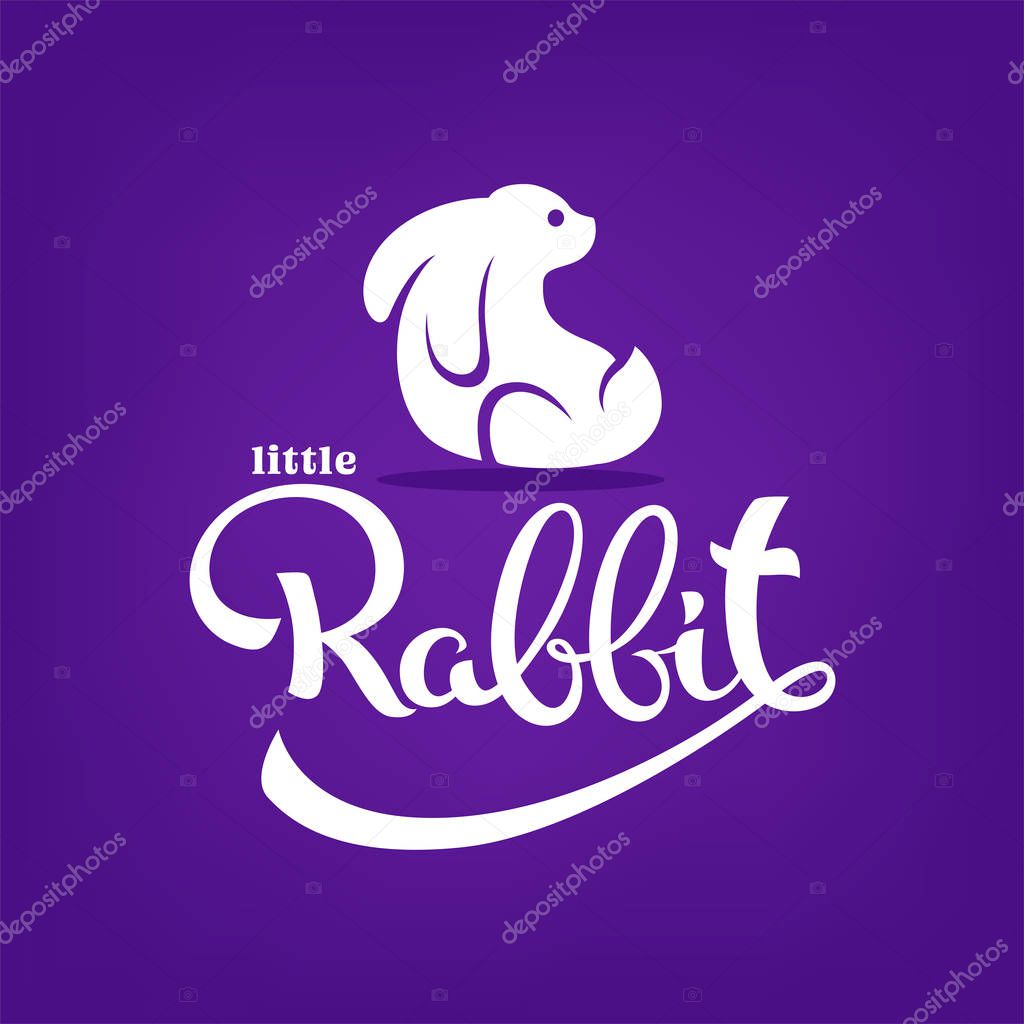 Little Rabbit, vector silhouette, small cute bunny with lettering composition for your logo, label, sticker