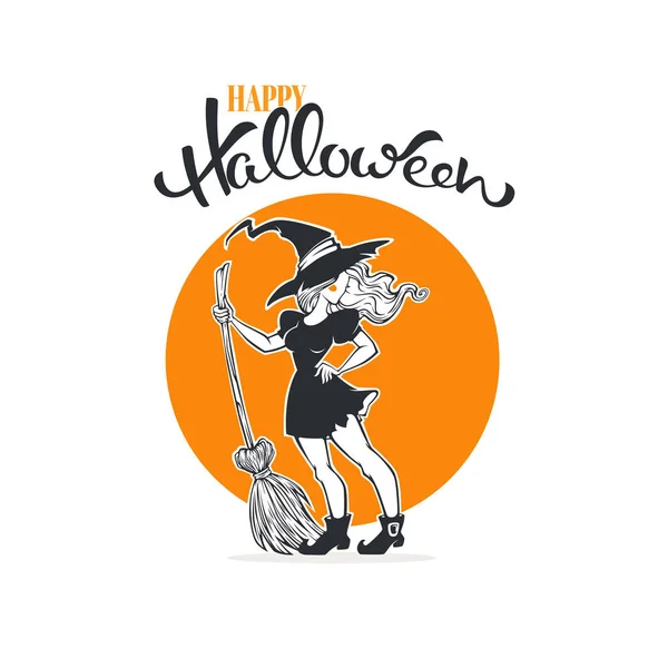 Feliz Halloween. Bruja de Halloween, plantilla de tarjeta de felicitación con yo — Archivo Imágenes Vectoriales