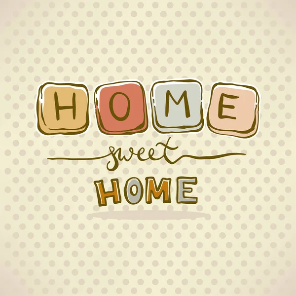 Home sweet home, wooden toy brick lettering composition on dot b — Stock Vector