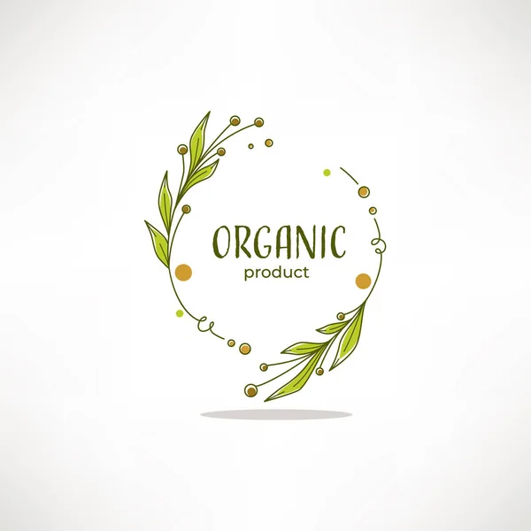 Natureza, Orgânico, Bio, Natureza doodle emblemas de licença floral, fram —  Vetores de Stock