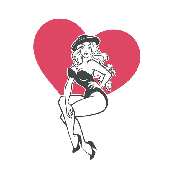 あなたのロゴやラベルのデザインのためのセクシーで美しさレトロなピンナップの女の子 — ストックベクタ