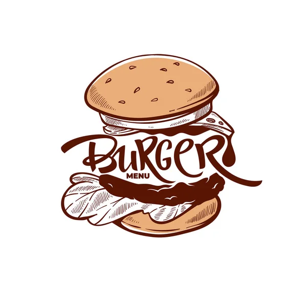 Burger Menu Handgezeichnete Skizze Mit Schriftzusammensetzung Für Yout Logo Emblem — Stockvektor