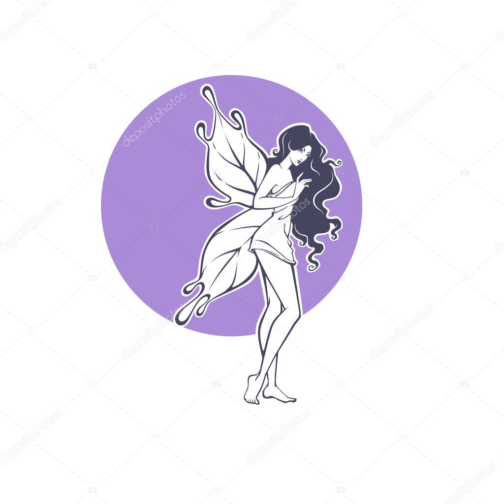 Beauty fairy line art illustration for your logo, label, emblem