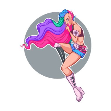 seksi ve güzel neon siber punk vektör kız imajı