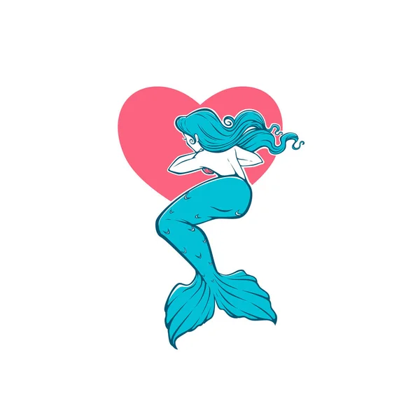 Feliz Caricatura Bajo Agua Hermosa Sirena Para Logotipo Etiqueta Emblema — Vector de stock