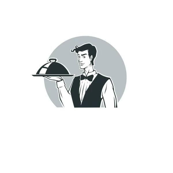 Handsome Waiter Work Vector Illustration Your Logo Label Emblem — Stock Vector