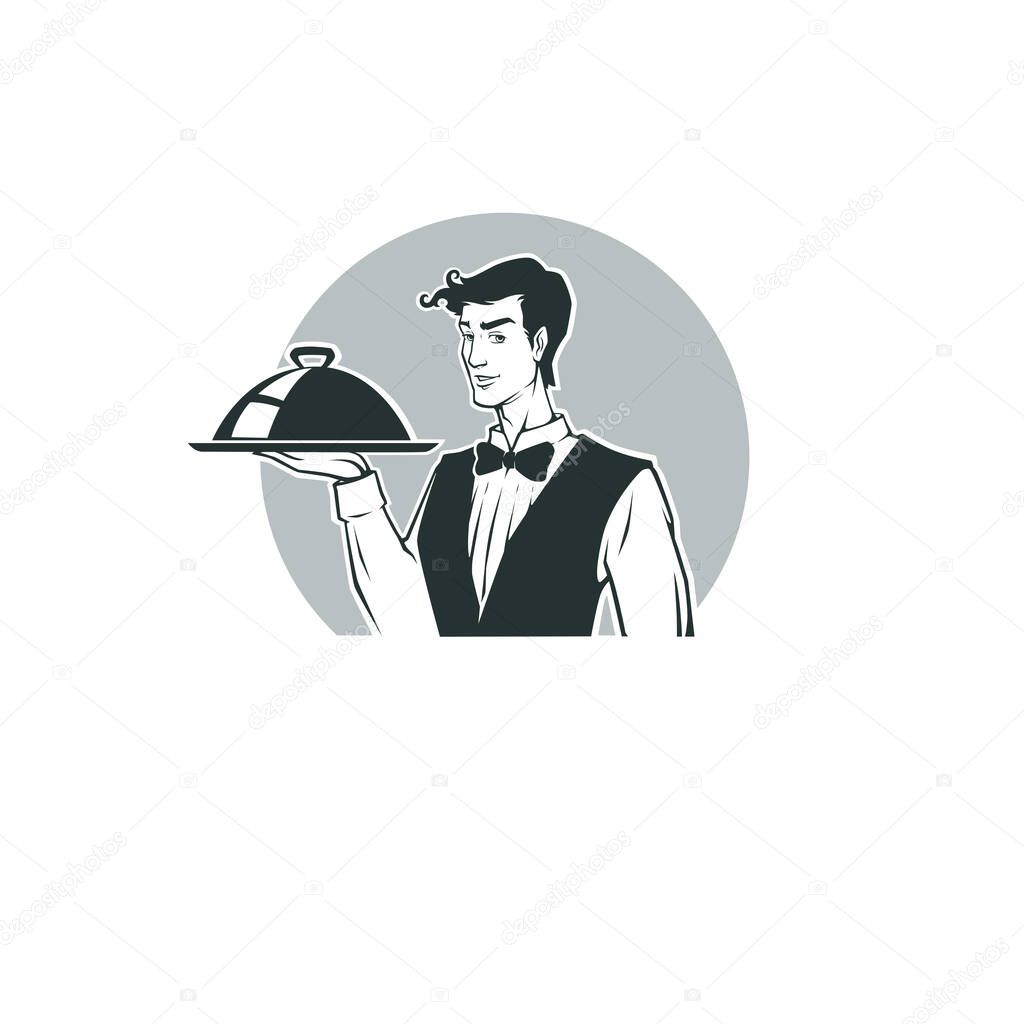 handsome waiter on work, vector illustration for your logo, label, emblem
