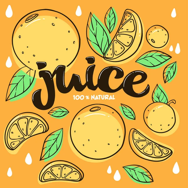 柑橘系のフルーツジュースのための明るいステッカー エンブレムとロゴ — ストックベクタ