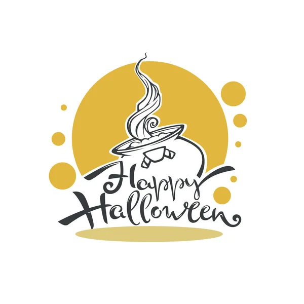 Šťastné Halloween Logo Čarodějnickým Couldronem Písmem — Stockový vektor