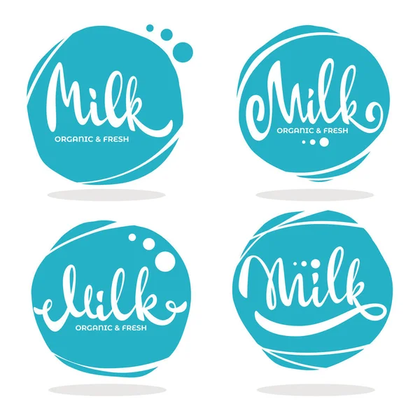 Mleko Logo Produktów Mlecznych Etykieta Godło Ręcznie Rysowanego Składu Literowego — Wektor stockowy