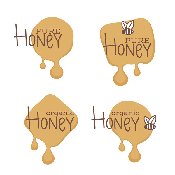 Natural Honey Sticker Symbol Logo Label Emblem Collection Hand Drawn — Stock Vector