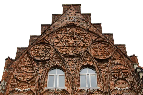 Portail Gothique Pignon Église Louvain Avec Arcs Ornements — Photo