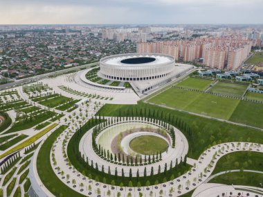 Krasnodar, Rusya - 6 Mayıs 2018: Görünüm Krasnodar Stadyumu, dron üzerinden