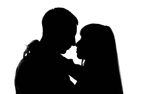 Silhouet Van Het Verliefde Paar Zwart Wit — Stockfoto