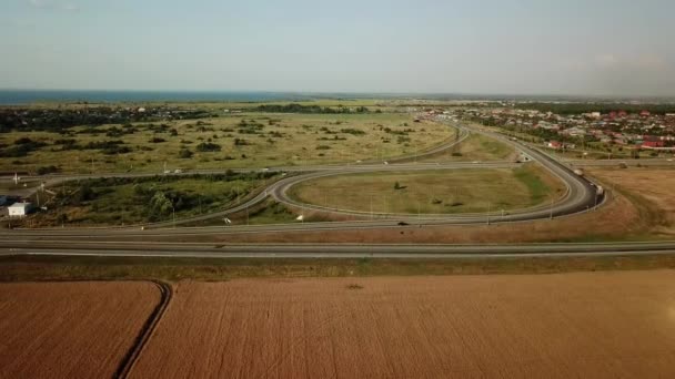 Літній Повітряний Безпілотник Фотографії Транспортного Вузла Вид Перехрестя Дорожнього Руху — стокове відео