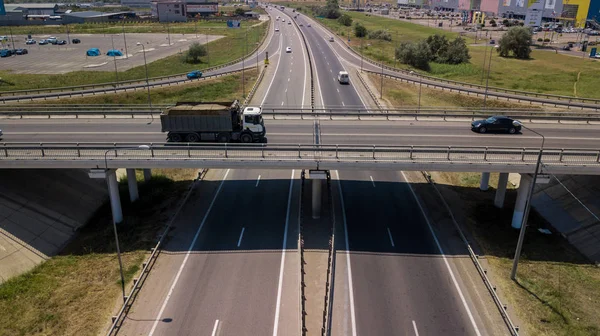 Verão Foto Aérea Junção Transporte Tráfego Cruzar Estrada Vista Dia — Fotografia de Stock