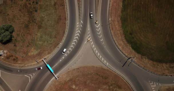 Zomer Luchtfoto Beelden Van Vervoer Junction Verkeer Cross Road Junction — Stockvideo