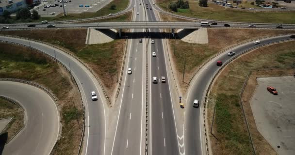 Nyári Légi Felvételek Közlekedési Csomópont Cross Road Találkozásánál Nap Távlati — Stock videók