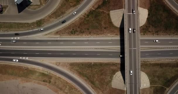 Zomer Luchtfoto Beelden Van Vervoer Junction Verkeer Cross Road Junction — Stockvideo