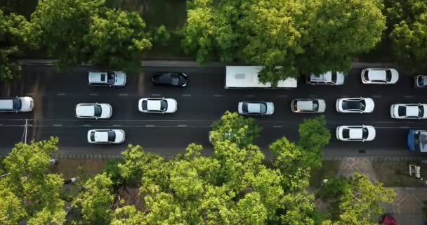 Drohnenflug Von Oben Nach Unten Ansicht Der Autobahn Geschäftigen Stadt — Stockvideo