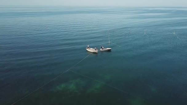 Fiskare Sätta Nät Svarta Havet Regionen Krasnodar — Stockvideo