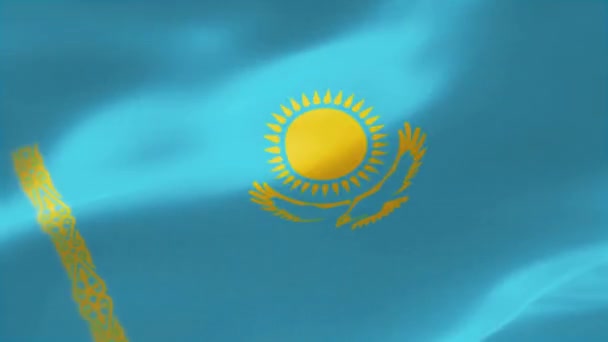 Kazakistan Veya Kazak Bayrağı Geçerli Bayrağı Kırışıklık Dikişleri Ile Son — Stok video