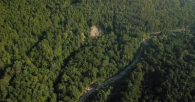 Rusya orman ve dağlar hava dron tarafından mavi gökyüzünün altında. Çarpıcı havadan dron Stok görüntüleri Güney Rus orman ve dağlar altında mavi gökyüzü