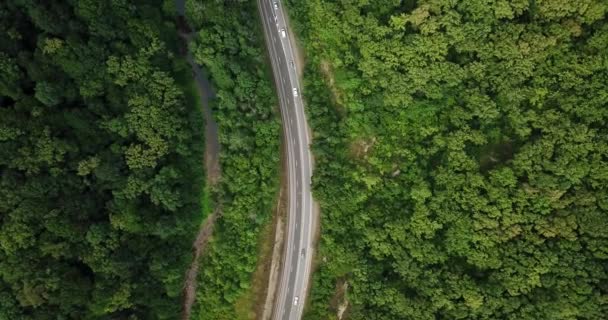 Luchtfoto Beeldmateriaal Van Auto Rijden Langs Bochtige Bergweg Pass Door — Stockvideo